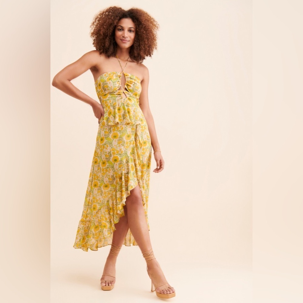 ASTR Vivee High Low Midi Dress in Yellow Floral Size Small NWT - Picture 10 of 10